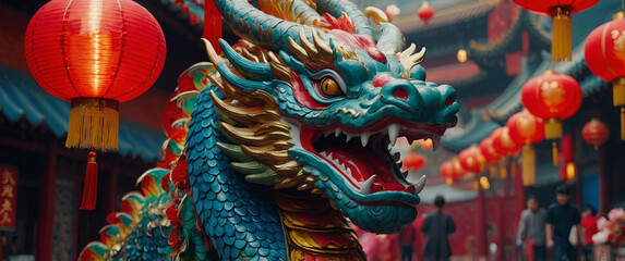Obraz premium chinese new year background with colorful dragon.
