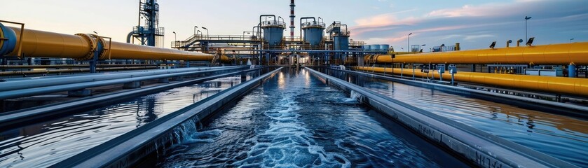 Obraz premium Solar-powered desalination plant providing fresh water, showcasing sustainable water solutions