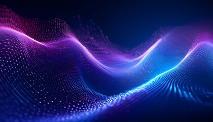 Abstract digital artwork of a swirling blue and purple wave
Digital wave made of colorful particles in circular motion
Blue and purple wave graphic with a dynamic flow texture