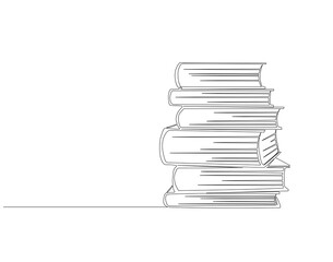 Continuous one line drawing of stack of books. One line drawing illustration of books stack. Education book, idea, school and intelligence concept line art. Editable outline.