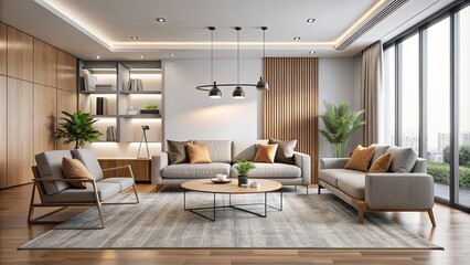 Modern and minimal living room with sleek furniture and neutral colors, minimalism, contemporary, clean, interior design