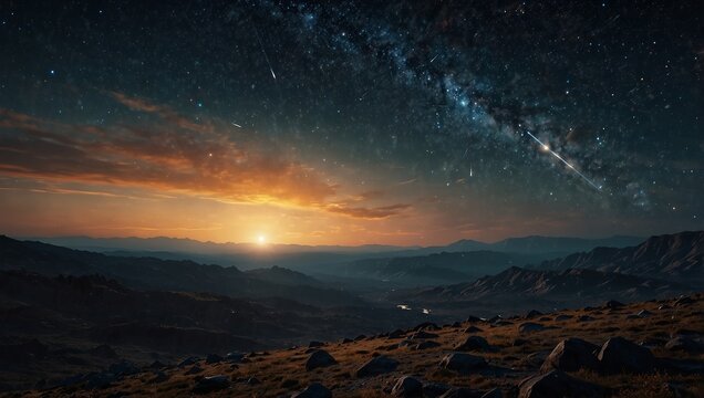 Stunning abstract sci-fi view showcasing a meteor shower, capturing the vast beauty of the universe.
