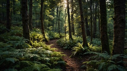 Obraz premium High-angle shot of a pristine, dense woodland, showcasing the untouched beauty of nature's bounty.