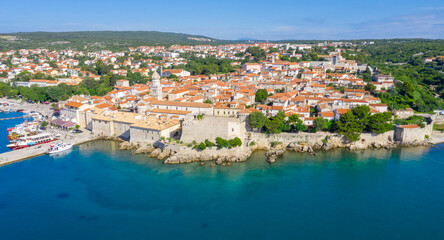 Fototapeta premium Aerial view of Krk city landscape- Croatia