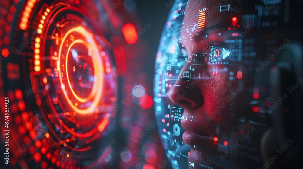 Poster ai driven holographic customer service chatbot interacting with users in futuristic interface