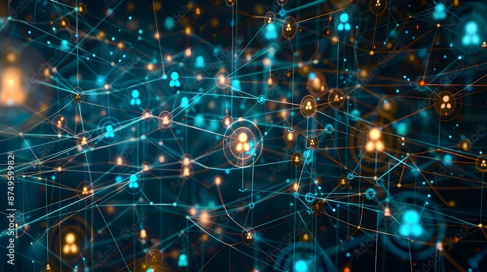Poster ai enhanced social media platform visualizing complex algorithms and user interactions