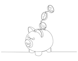 Continuous one line drawing of piggy saving. One line drawing illustration of piggy bank. Business and economy concept line art. Editable outline.