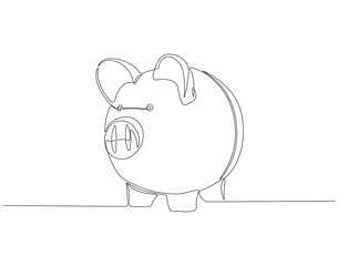 Continuous one line drawing of piggy saving. One line drawing illustration of piggy bank. Business and economy concept line art. Editable outline.