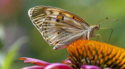 Obraz premium A close-up photo of a prairie butterfly perched on a vibrant wildflower