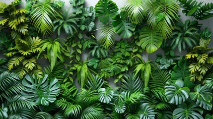 Lush Green Tropical Leaves Wall
