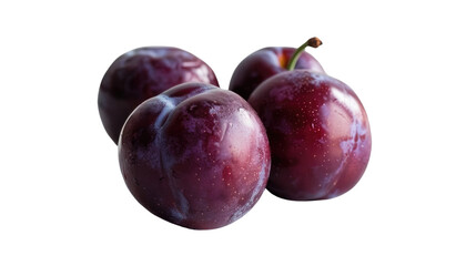 Fototapeta premium Fresh, ripe plums with their deep purple skin, displayed on a clean white surface