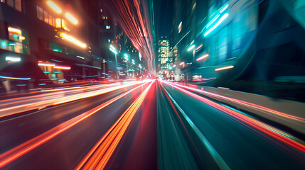 Obraz premium Travelling at lightspeed, light streaks zooming past. 