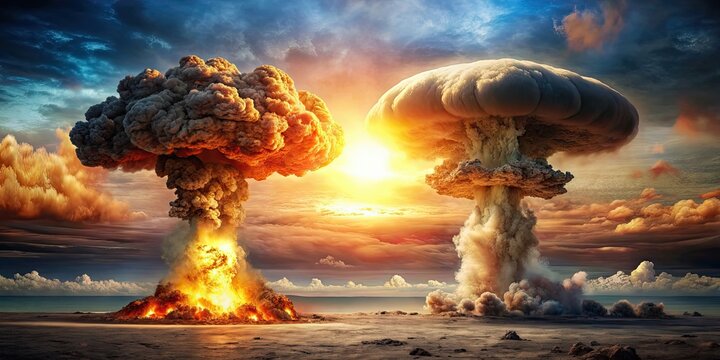 Nuclear weapons facing each other, representing the tense standoff between superpowers, nuclear weapons, superpowers