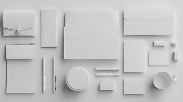 Corporate identity template. Photo of blank stationery set on white paper background.