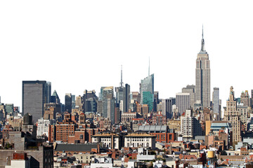Fototapeta premium New York City skyline with prominent buildings against a white background, depicting a bustling urban scene