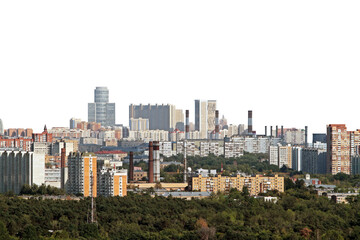 Naklejka premium Moscow city skyline, showing a mix of residential and business buildings, on a white background, exemplifying urban layout