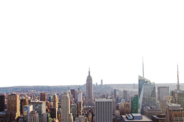 Fototapeta premium The image shows the Manhattan skyline with skyscrapers on a white background, capturing the essence of NYC cityscape