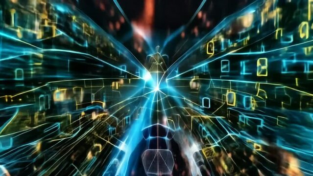 Abstract digital butterfly composed of blue glowing lines and particles.