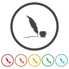 Feather Quill Pen Icon. Set icons in color circle buttons