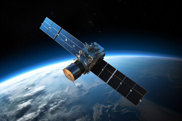 a satellite orbiting Earth, its solar panels extended gracefully.
