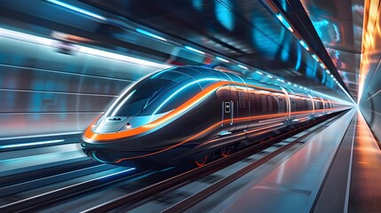 Fototapeta premium Hyperloop Station with Sleek High Speed Pods Whisking Passengers Between Cities in Minutes