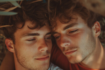 Obraz premium gay couple, closeup, intimacy, love, romance, affection, LGBTQ, young men, couple