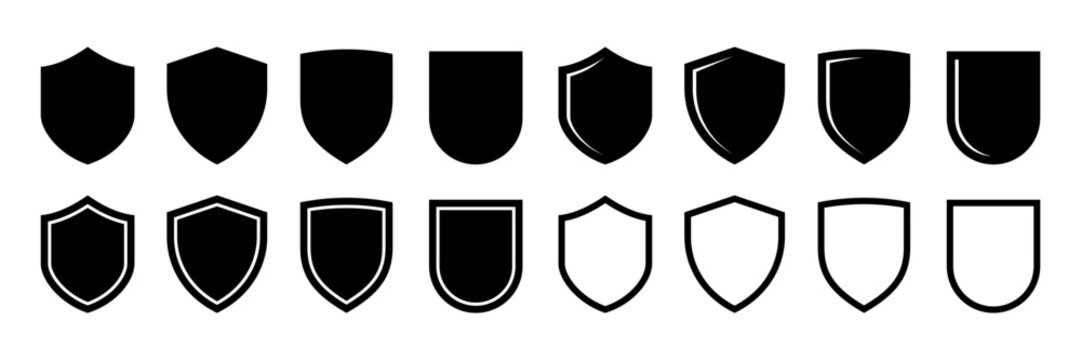 Shield icon set. Protect shield security line icons. Badge quality symbol, sign, logo or emblem.