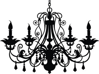 Chandelier silhouettes, candelabra with candlesticks and crystal lamp lights, vector icon