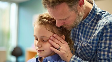 Fototapeta premium A skilled osteopath uses his experienced hands to massage a young patient's head during a hospital visit.