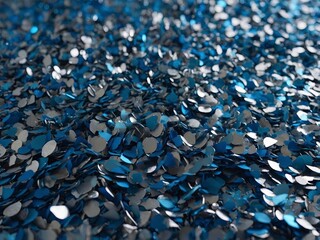 Fototapeta premium Abstract blue background with silver confetti close up.