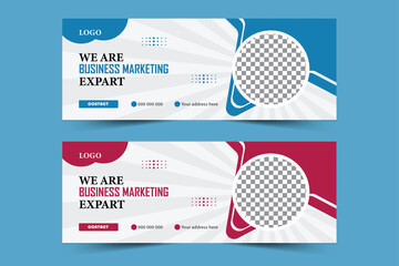 Social media cover design template and blue and red color background