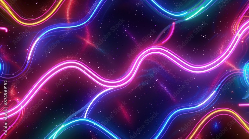 Wall mural abstract colorful neon glowing abstract background colorful neon background with different shapes of