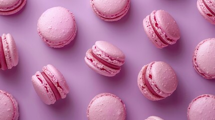 Obraz premium French macaroons on color background, parisian chic cafe dessert, sweet food and cake macaron for luxury confectionery brand,Pastry, bakery and branding concept.