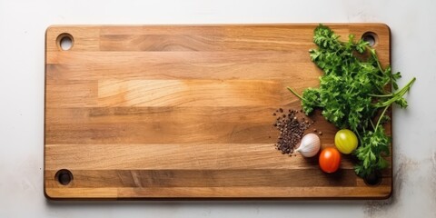 Wooden cutting board with fresh ingredients