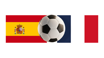 Fototapeta premium white black soccer ball over flags of Spain spanish and France french as versus