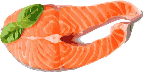 red salmon fish steak seafood with lemon and herbs