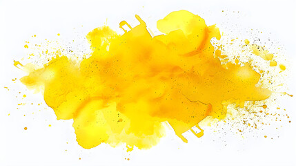 Abstract yellow color painting illustration - watercolor splashes or stain, isolated on transparent background PNG 
