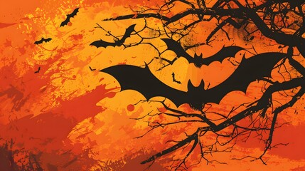 halloween bats on orange background vector