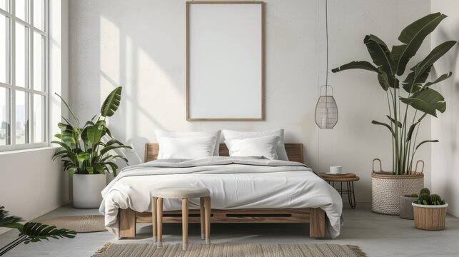 Mock up frame in bedroom interior