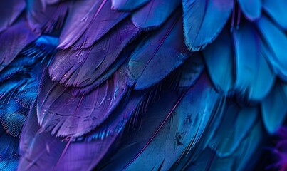 Fototapeta premium vibrant blue and purple feathers, Generative AI