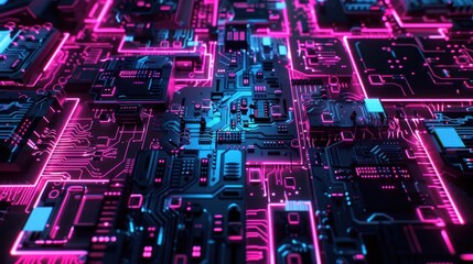 Abstract Cyberpunk Circuitry Illustration