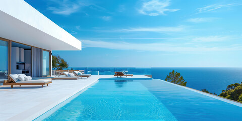Fototapeta premium Looking out to the Caribbean from a beautiful pool side villa