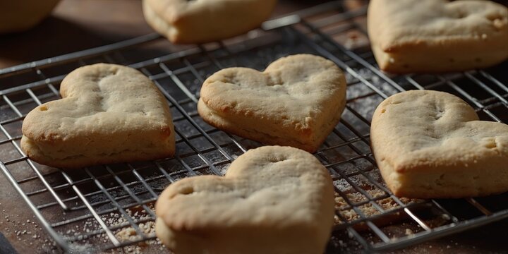 cooking heart shaped cookies in dough closeup.