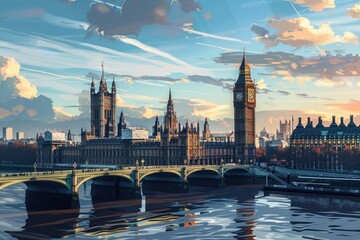 Artistic illustration of London, England - Big Ben Tower