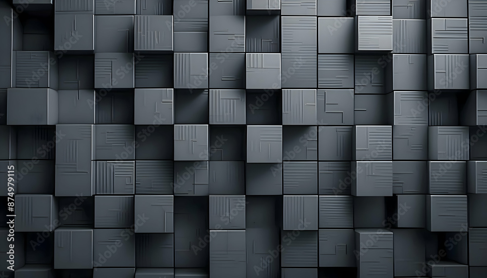 Wall mural 3d rendered wall filled with black cubes. background texture black cube background with a modern, my