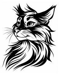 Obraz premium stencil black ink drawing of cat head isolated on white background