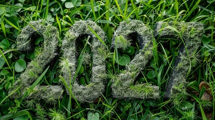 Obraz premium Welcome 2027, year theme design made from green grass,Good bye 2026 hello to 2027 happy New Year coming concept,2027 text in garden,top view,copy space.