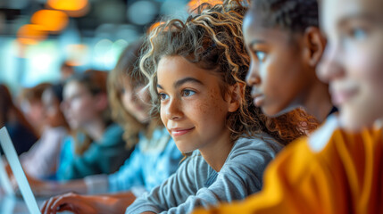 Fototapeta premium Group of diverse young people at a coding bootcamp