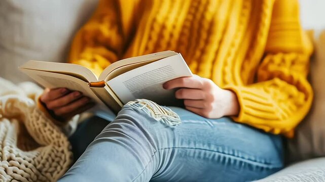 woman reading on the sofa