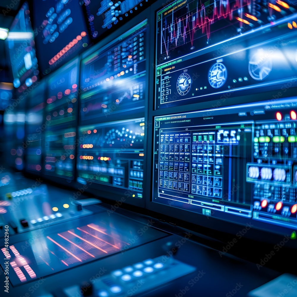 Poster smart grid control room monitoring real time electricity supply and demand with data analytics and a